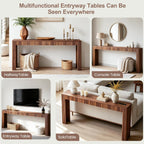 79" Fluted Console Table with Charging Station, Mid Century Modern Narrow Entryway Table with Power Outlet & USB Ports, Long Wooden Sofa Table Behind Couch, Hallway Accent Table for Foyer
