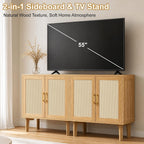ITEFDTUTNE Rattan Cabinet, Buffet Storage Cabinet Sideboard with 2 Doors & Solid Wood Feet, for Hallway, Entryway, Living Room,or Kitchen