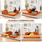 79" Convertible Sofa Bed, 5-in-1Boneless Couch for Living Room with 2 Pillows Corduroy Folding Sleeper Sofa Bed, Boneless Cloud Loveseat Futon Sofa Bed for Living Room Bedroom Lounge, Orange