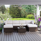 COSIEST 2 Piece Wicker Outdoor Ottoman Set, Patio Footstools with Removable Thick Cushions, Rattan Footrests for Deck, Backyard, Poolside, White