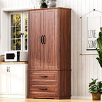 71" Kitchen Pantry with 2 Large Drawers,Embossed Texture Freestanding Cupboard with 8 Door Shelves and 3 Shelves,for Dining Room Living Room (Laundry Brown#i)