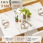 Hooseng Dining Table Set for 4, 5-Piece Faux Marble Dinner Table Set with 4 Upholstered PU Leather Chairs Kitchen Table Chairs Set Modern Space-Saving Dinette Set for Breakfast Nook Apartment White
