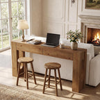 LITTLE TREE 63" Solid Wood Console Table, Farmhouse Entryway Table with 2 Drawers and U-Shaped Legs, Long Sofa Table Behind Couch for Entrance, Hallway, Living Room, Foyer
