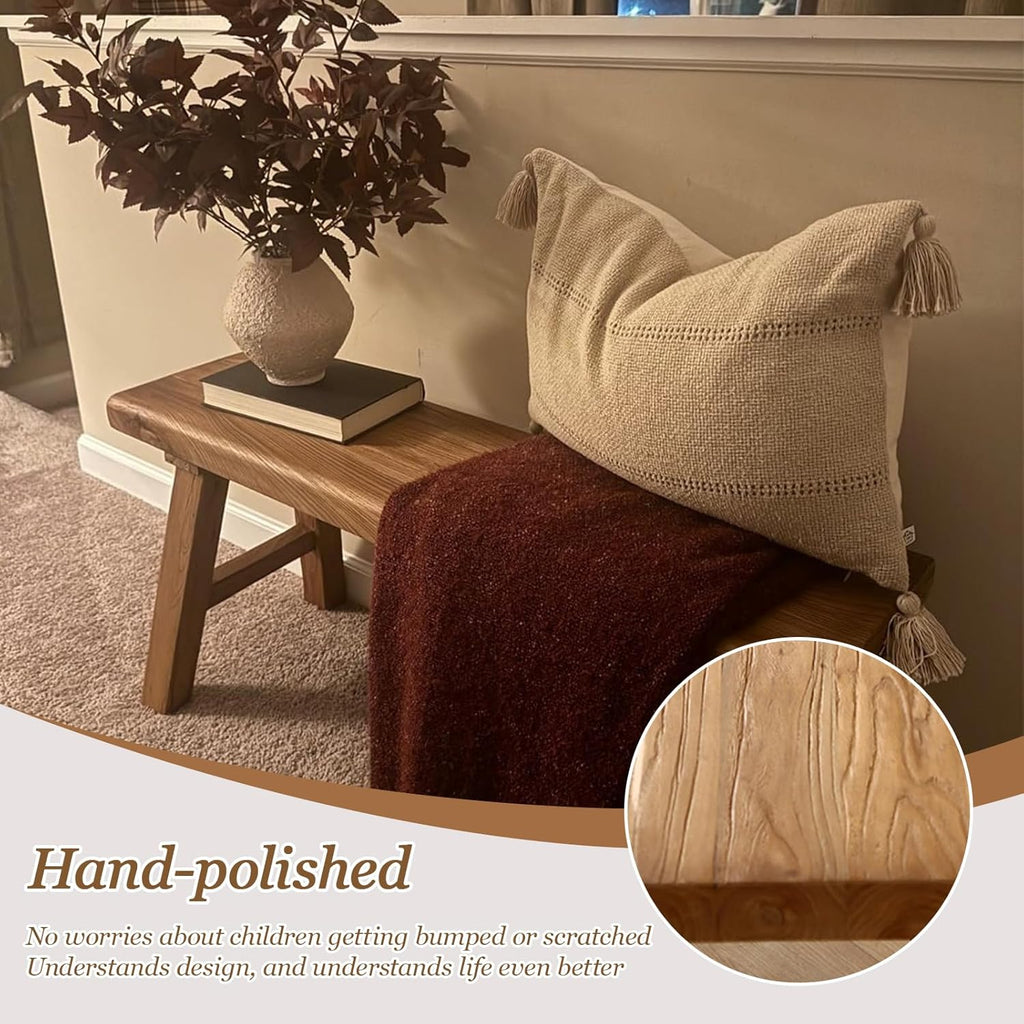 32” Farmhouse Wooden Living Room Dining Indoor Multifunctional Elm Benches Wood Kitchen Entryway Solid Wood Bench for Hallway 80cm