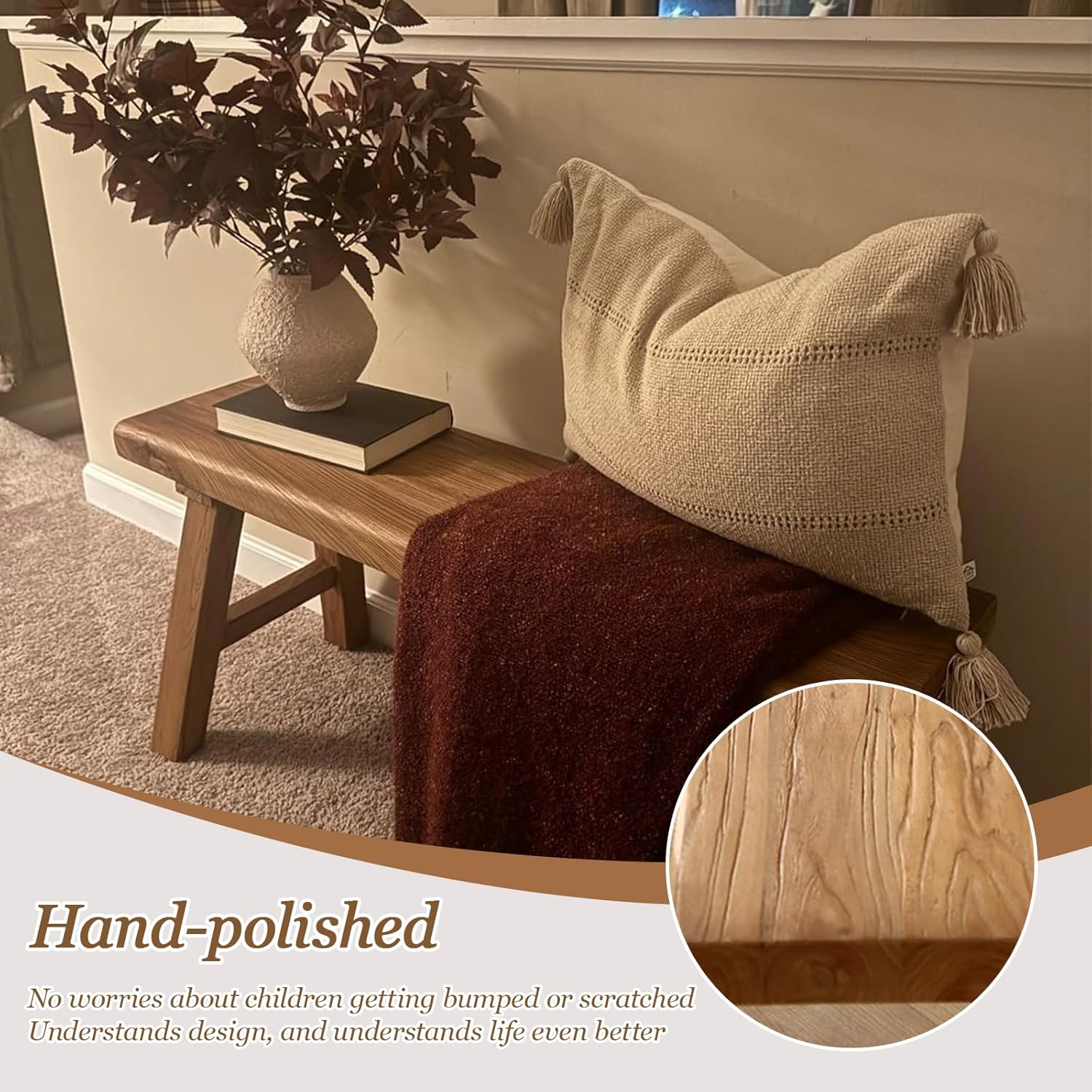 32” Farmhouse Wooden Living Room Dining Indoor Multifunctional Elm Benches Wood Kitchen Entryway Solid Wood Bench for Hallway 80cm