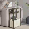 Leomonio Green Side Table with Charging Station, Slim End Tables with Linen Basket, Skinny Table for Small Spaces, Thin Bedside Table for Living Room, Bedroom