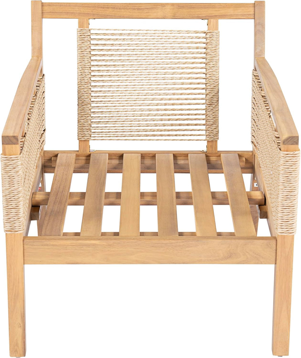 JIVOIT Acacia Wood Club Chairs Set of 2, Outdoor Patio Club Chairs with Hand-Woven Twist Rope, Cushions and Pillows, Adjustable Foot Pads, 400lbs Weight Support, Ideal for Backyard, Poolside