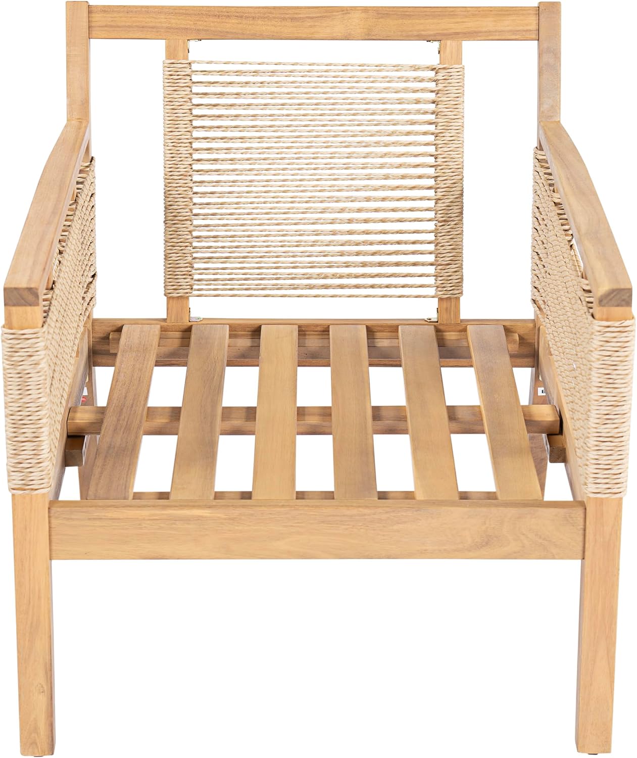 JIVOIT Acacia Wood Club Chairs Set of 2, Outdoor Patio Club Chairs with Hand-Woven Twist Rope, Cushions and Pillows, Adjustable Foot Pads, 400lbs Weight Support, Ideal for Backyard, Poolside