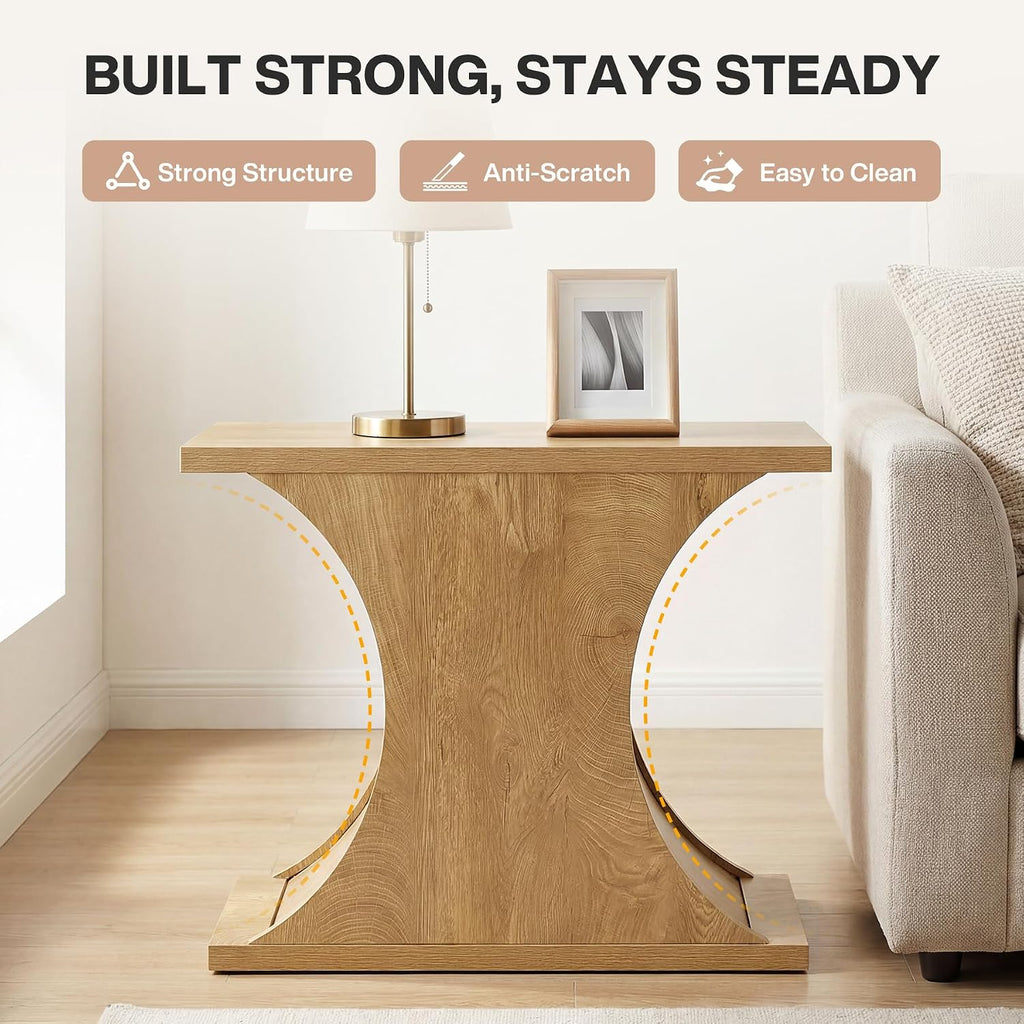 Tribesigns 31.5" Modern Side Table, Rectangle Narrow End Table with Hourglass Base, Farmhouse Wooden Nightstand for Small Spaces, for Living Room, Bedroom (1)