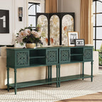 ARTPOWER Vintage Console Table with Hand-Carved Doors, 42" Narrow Entryway Table with Storage, Retro Sofa Table with Open Storage Shelf, Console Tables for Entryway, Hallway, Foyer, Living Room, Green