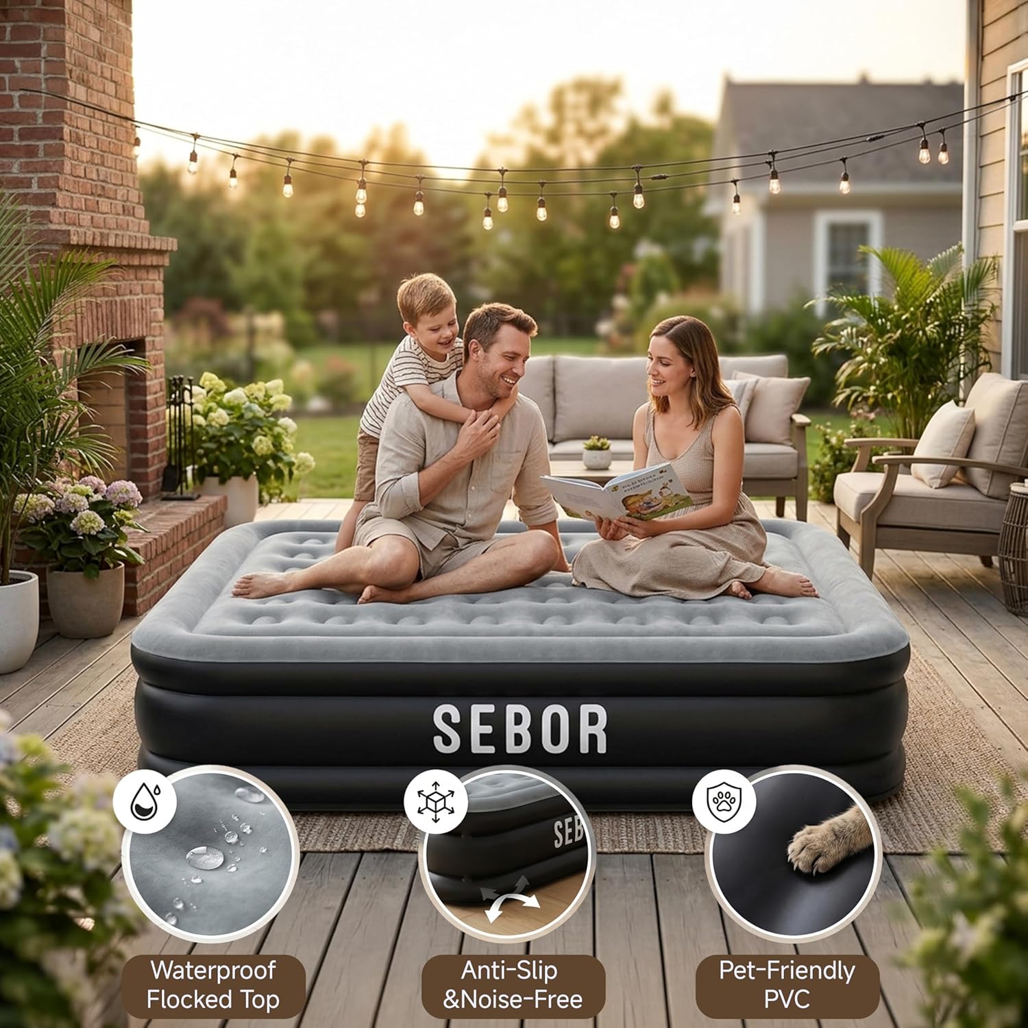 Sebor Air Mattress Twin with Built-in Pump 18", Comfortable Self-Inflating Air Mattress with High-Speed Pump, Durable Blow Up Mattress Twin with Storage Bag for Guests, Camping, Travel