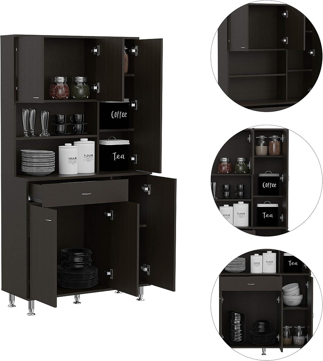 1 Shelf 1 Drawer Pantry Cabinet Black