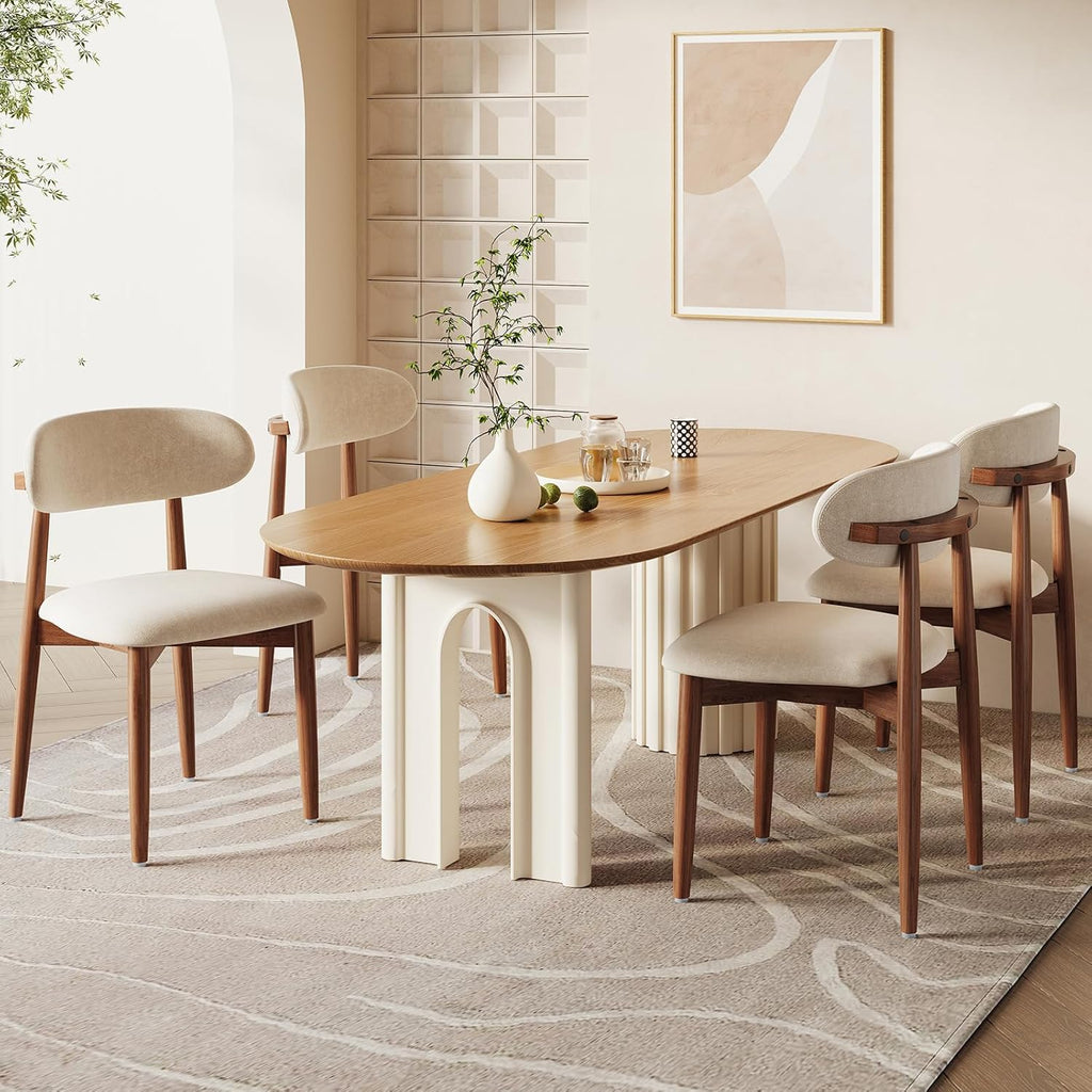 Modern Wooden Dining Chairs Set of 1, Fabric Upholstery Kitchen Chairs Farmhouse Dining Room Side Chairs for Restaurants, Cafes, Patio, Easy Assembly, Beige