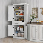 72" Tall Kitchen Pantry Storage Cabinet, Farmhouse Freestanding Sideboard Utility Cupboard Large Hutch Cabinets with 4 Barn Doors, Drawer and Adjustable Shelves, White