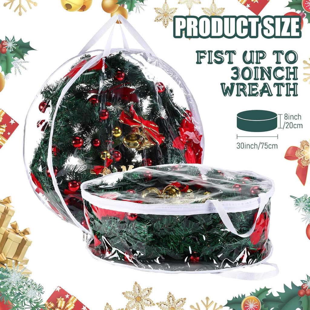 Shappy 4 Pieces Christmas Wreath Storage Container 30 Inch Wreath Plastic Storage Bags with Dual Zippers and Handles for Xmas Thanksgiving Holiday Artificial (Clear)