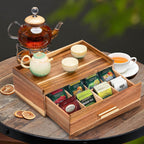 Tea Bag Organizer, Acacia Wood Tea Organizers and Storage Box, Tea Bag Holder Station Caddy Container for Countertop, Tea Accessories Gift Box with Drawer