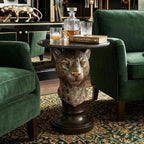 Decorative Leopard Round Side Table - Creative Bronze Animal Head End Table with Black Faux Marble Top - Luxury Safari Theme Accent Furniture Statement Piece for Living Room, Bedroom & Office