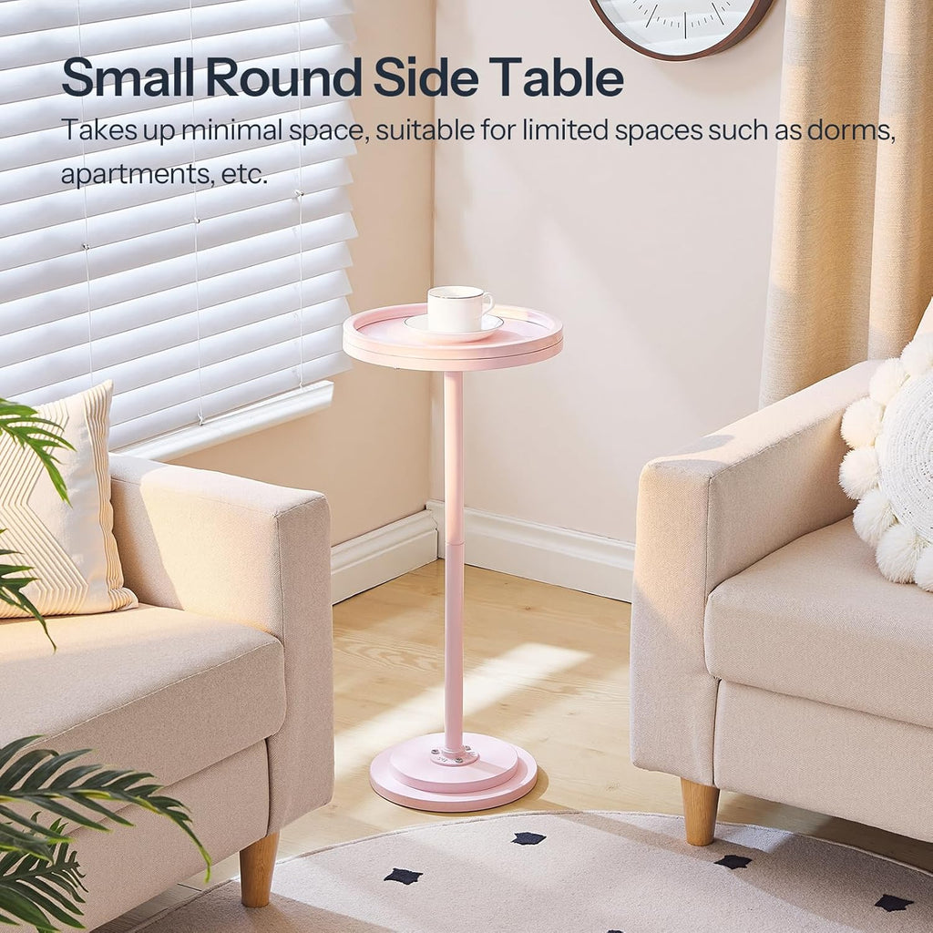 HOOBRO Small Round Side Table, Drink Table, Coffee Martini Table with Pedestal Accent for Small Spaces in Living Room, Bedroom, Sofa Couch, Pink KK168BZ01