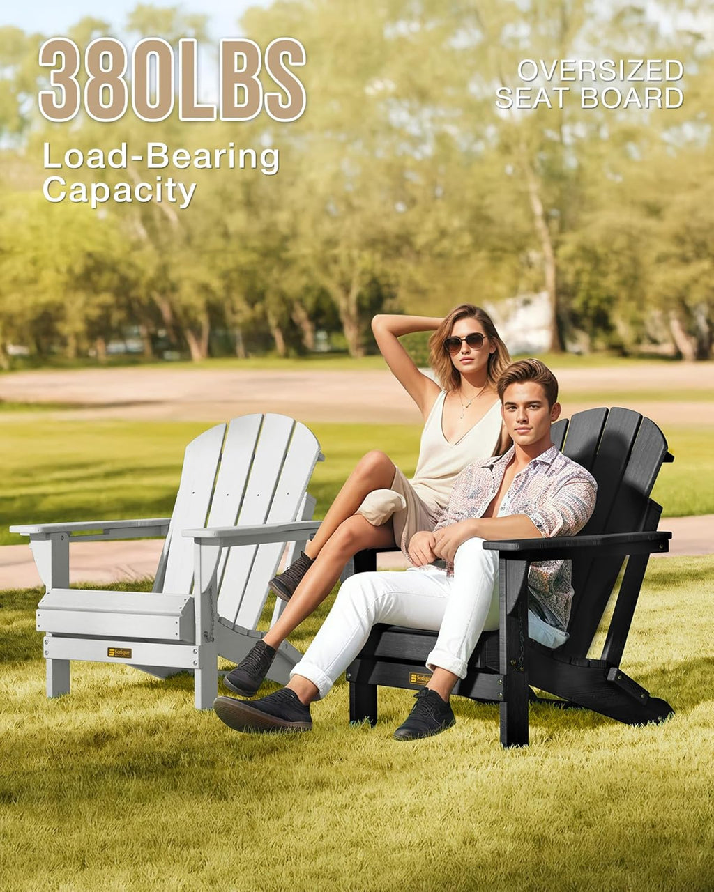 Folding Adirondack Chair Wood Texture, Patio Chairs Weather Resistant, Outdoor Chair, Lawn Chair with Cup Holder, Fire Pit Chair for Deck, Outdoor, Porch, Backyard (Black)