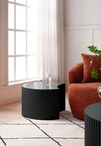 Black Nesting Table Set of 2 Round and Half Moon Shapes,No Need Assembly