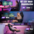 Gaming Chair with Footrest, Ergonomic Game Chair with Lumbar Support and Linkage Armrest, Reclining Computer Chair Height Adjustable for Home Office Father's Day(1001-Black)