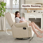 Gecheer Swivel Recliner Chair with Lumbar Pillow and Footrest – Glider Rocking Chair for Nursery, Bedroom or Living Room – Beige Upholstered Swivel Rocker