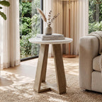 Tribesigns Round Side Table, Modern End Table for Living Room, Small Accent Table for Bedroom, Easy Assembly, White and Brown
