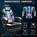 Big and Tall Gaming Chair for Adults, 330lbs Heavy Duty Computer Chair with Footrest, Video Game Chair, Massage Lumbar Support, Wide Seat High Back Reclining Desk Chair, White