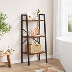 Hoctieon 3-Tier Industrial Ladder Bookshelf, Narrow Ladder Shelf, Tall Standing Bookshelf, Skinny Open Ladder Shelf, for Living Room, Home Office, Kitchen, Bedroom, Metal Frame, Rustic Brown