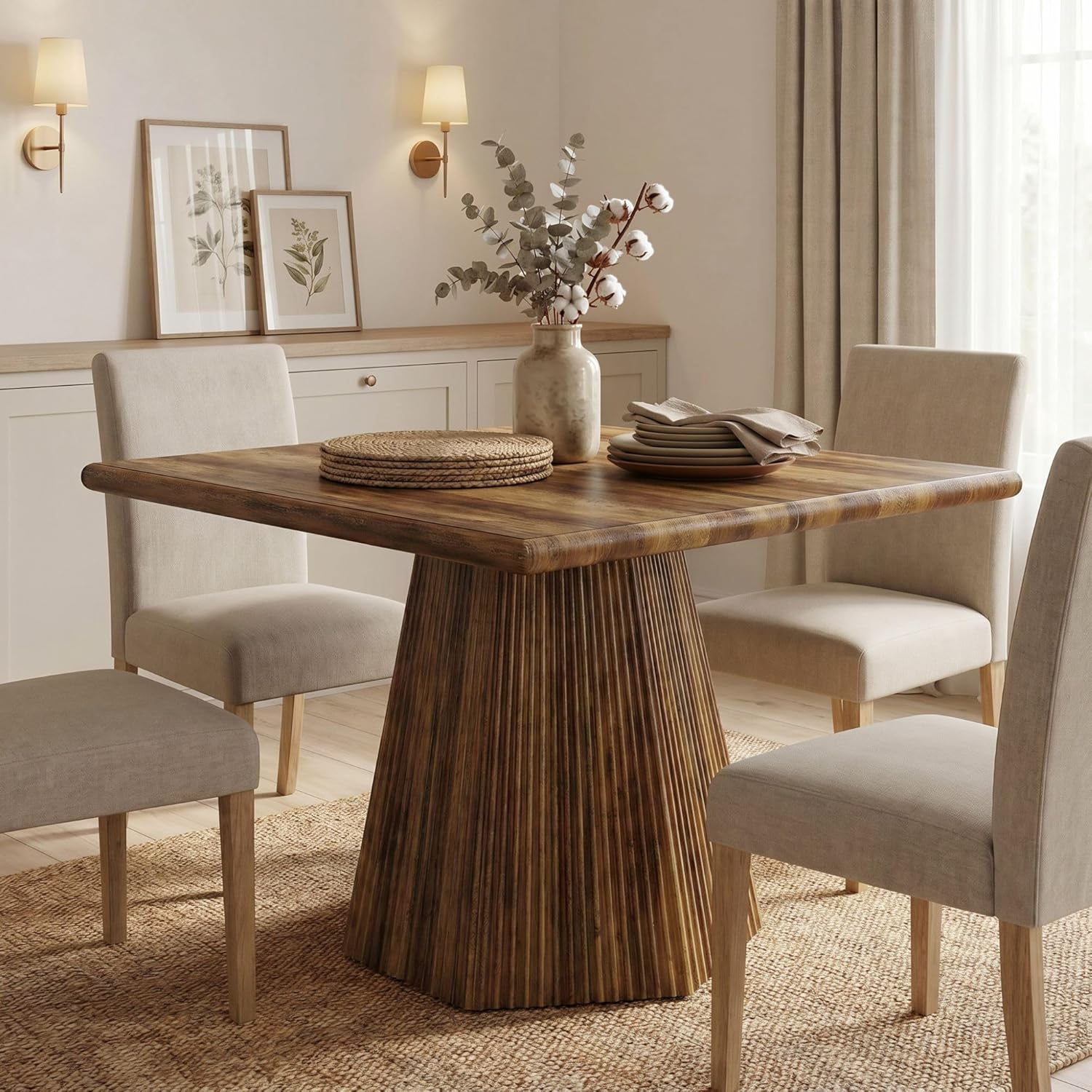Tribesigns Square Dining Table for 4, 31.5-Inch Farmhouse Kitchen Table with Sturdy Pedestal Base for Kitchen & Dining Room & Living Room (Rustic Brown)