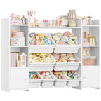 FOTOSOK Toy Storage Organizer with 8 Toy Bins, Toy Organizer Kids Bookshelf with 6 Storage Cubbies, Stuffed Animal Storage Organizer, Playroom Storage and Toy Chest, White