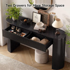 55 Inch Console Table with 2 Drawers, Entryway Tables with Storage,Black | Fluted Sofa Table Behind The Couch, Hallway Tables, Mid-Century Modern Foyer Table for Entryway, Hallway, Living Room