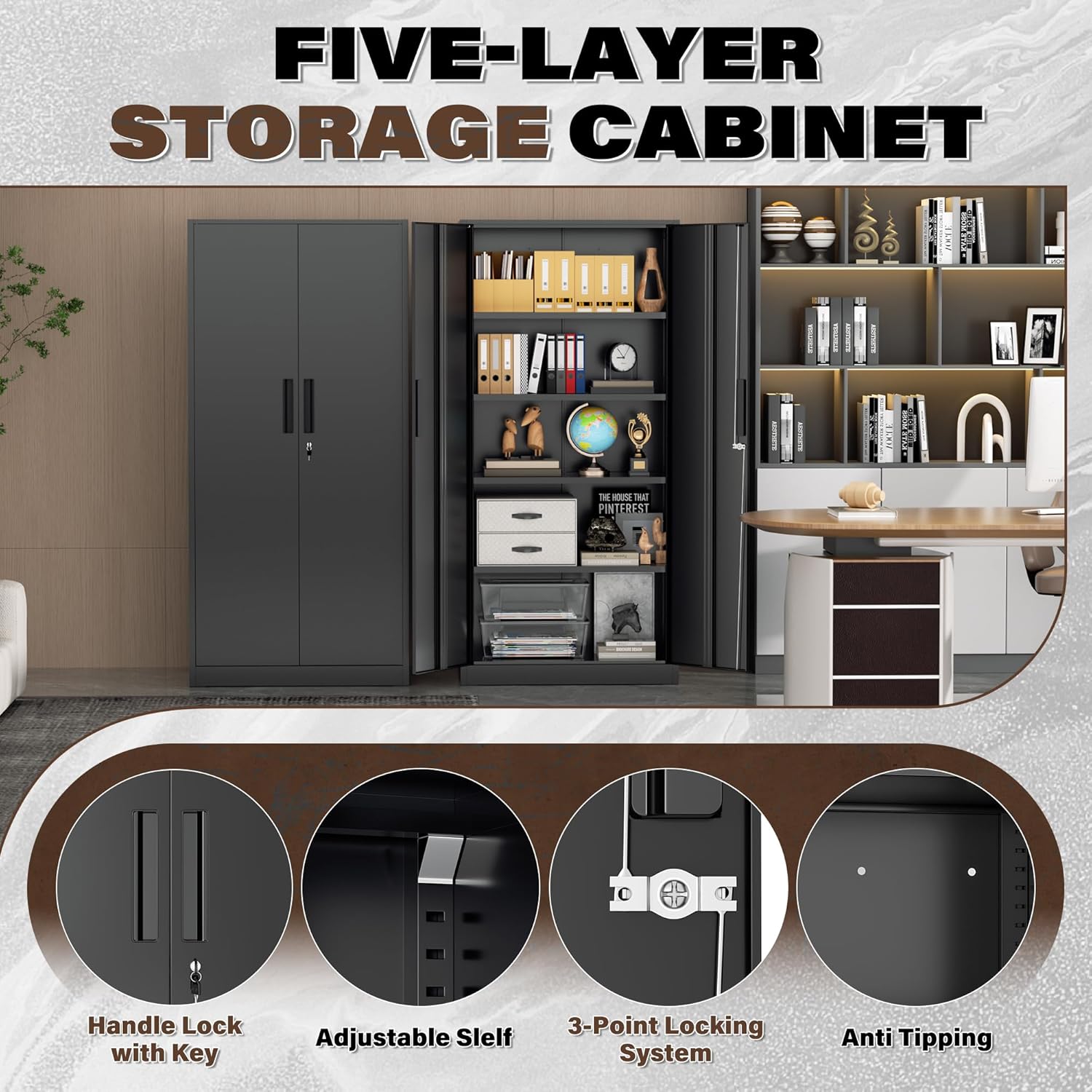 Incbruce 72” Metal Storage Cabinet, Garage Cabinets and Storage System with Doors and Shelves, Tall Lockable Tool Cabinet for Garage, Office, Home (Black)