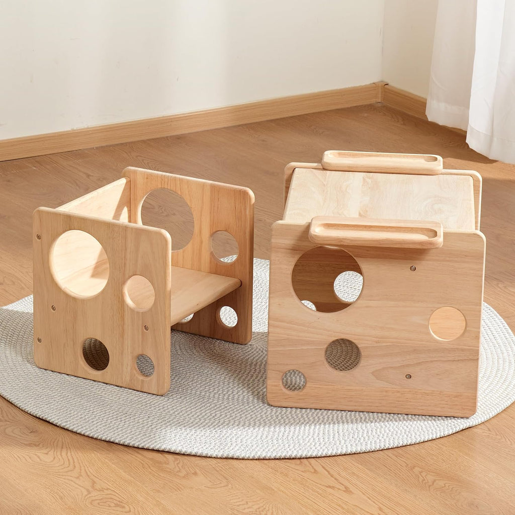Montessori Weaning Table and Chair Set, Adjustable Toddler Furniture to 1-3 | Solid Wood Material, Multi-Scene Use, Ideal for Learning, Eating and Drawing, Safe Activity Furniture for Baby Boys and Girls