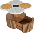 Unique Four-Petal Accent Table with Storage Drawer, Nordic Style Round Side Table for Living Room Bedroom, Compact End Table with Wood-Grain Base, Small Nightstand for Small Spaces