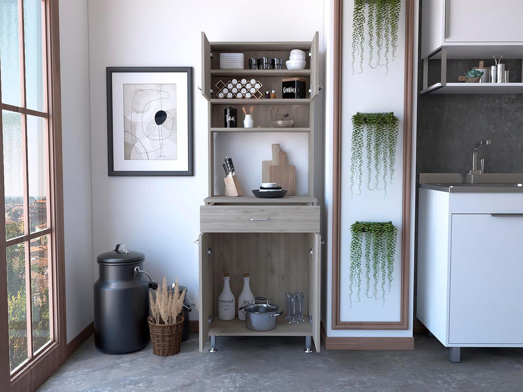 1-Drawer 1-Shelf Area Pantry with Adjustable Metal Legs Light Grey,Buffet Kitchen Sideboard,for Kitchen,Dining Room,23.6 * 13.9 * 66.5