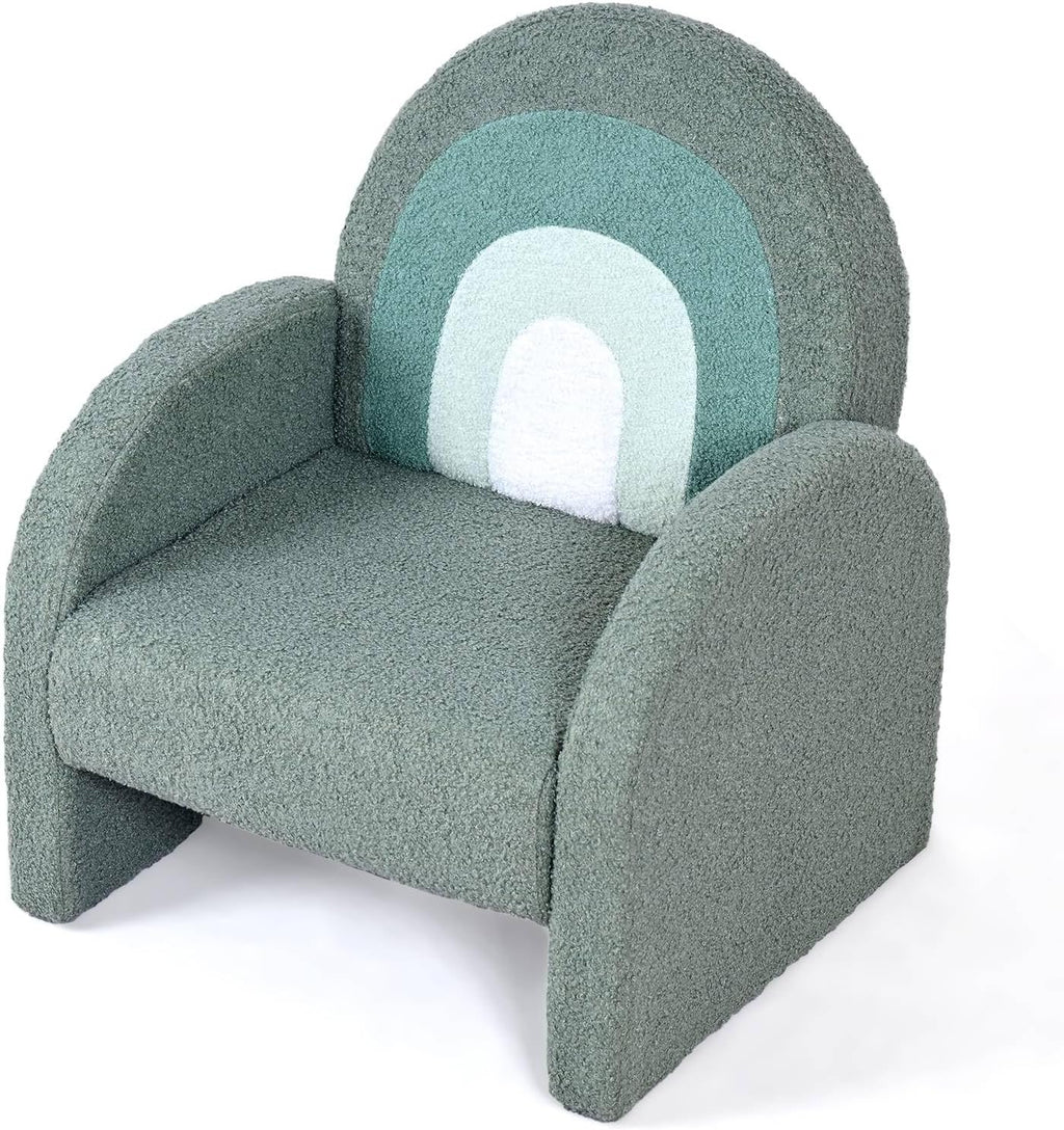 JOYMOR Kids Sofa, Toddler Armchair with Full Teddy Fleece Coverage, Ultra-Soft & Plush, Sturdy Base for Boys and Girls, Green