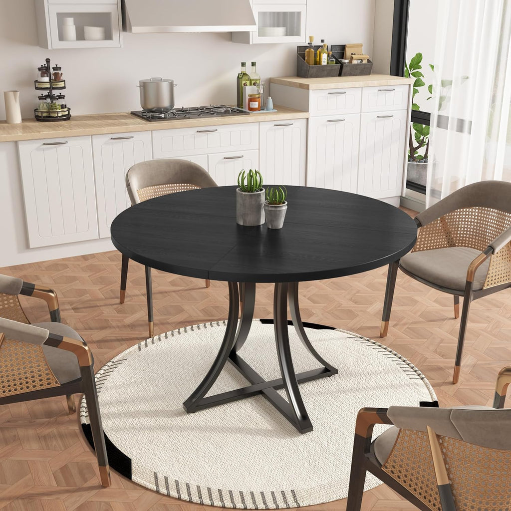 40 Inch Round Dining Table for 4 People, Modern Farmhouse Kitchen Table, Adjustable Feet, Circle Wood Dinner Table for Dining Room, Living Room, Apartment, Easy Assembly