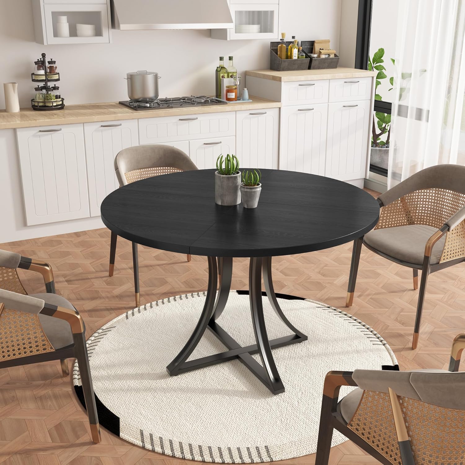 40 Inch Round Dining Table for 4 People, Modern Farmhouse Kitchen Table, Adjustable Feet, Circle Wood Dinner Table for Dining Room, Living Room, Apartment, Easy Assembly