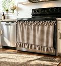 Handmade Farmhouse Hidden Skirt Curtain, Tie Top Heat‑Resistant Kitchen Curtain with Ruffles & Ribbon Ties for Oven, Stove & Dishwasher, Rustic Kitchen Décor (Brown, 22" W x 28" L)