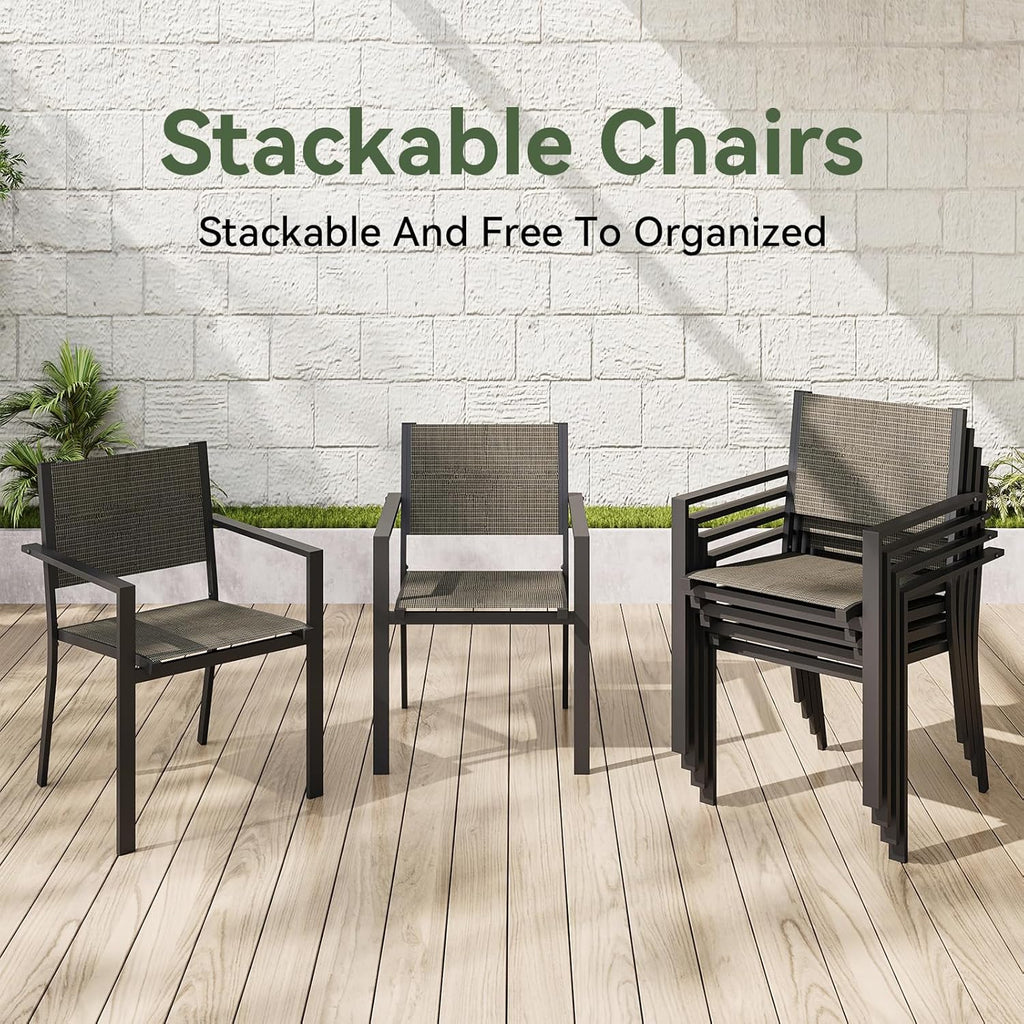Aoxun 7-Piece Patio Table and Chairs Set for 6, All Weather Outdoor Dining Set with 6 Textilene Chairs and 1 Rectangular Metal Table, Patio Dining Sets for Backyard, Brown