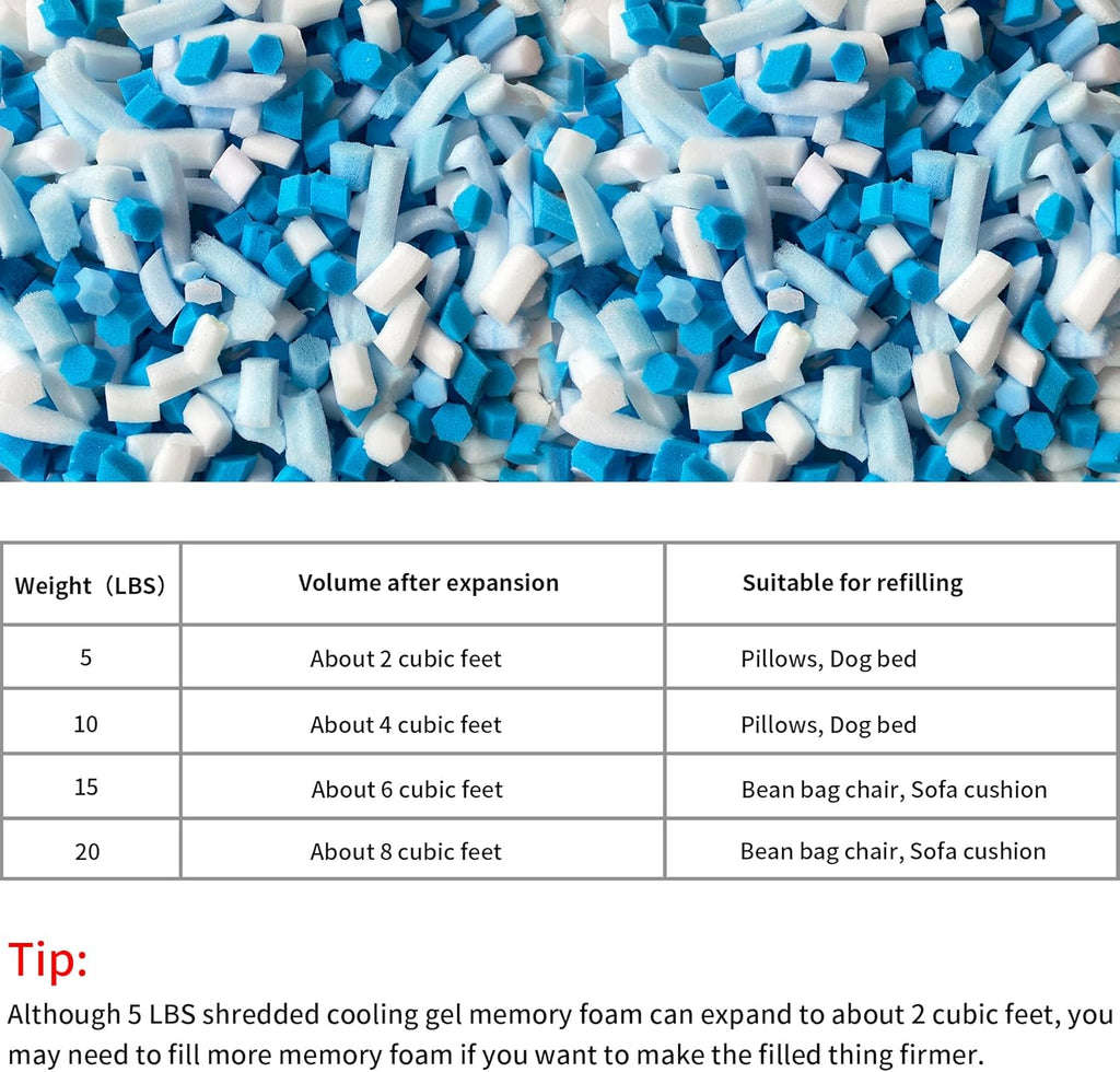 55LBS Shredded Memory Foam Filling Bean Bag Filler, Added Gel Particles Comfortable and Soft,Very Suitable for Filling Bean Bags, Pillows,Dog beds, Couch Cushion