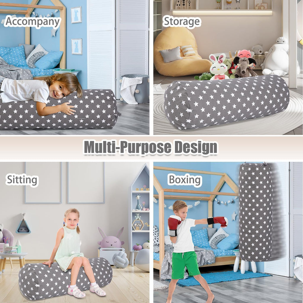 Stuffed Animal Storage Bean Bag Chair Cover (No Filler), Cylinder Plush Toy Storage Stuff and Sit Seat for Kids Boys and Girls, Canvas Large Soft Sit & Play Sofa with YKK Zipper