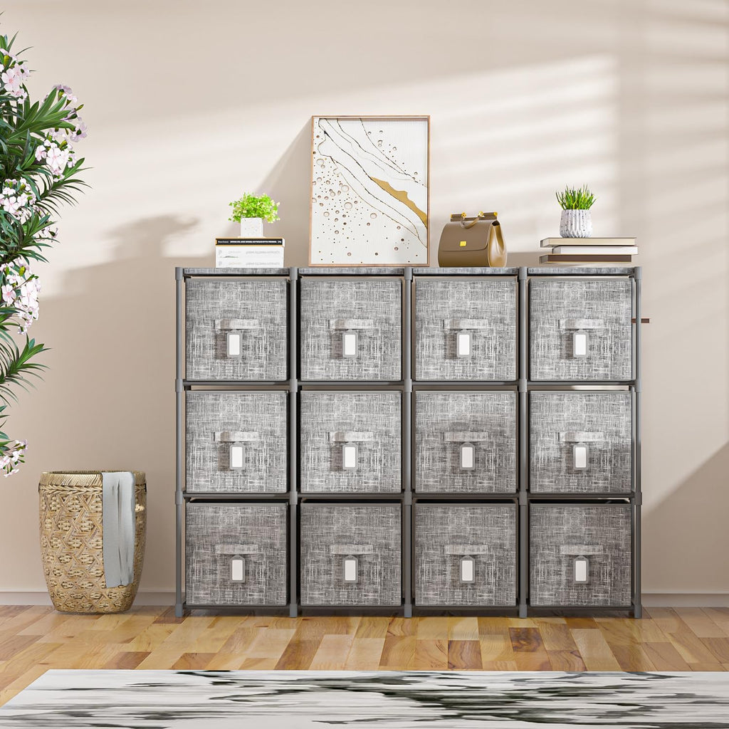 LUKYTOWER Cube Storage Organizer Shelf with 6 Printed Bins + Labels, Adjustable Modular Cubby Storage Organizer with Bins, Large Capacity Shelves for Storage,Closet, Living Room, Dorm, Yarn