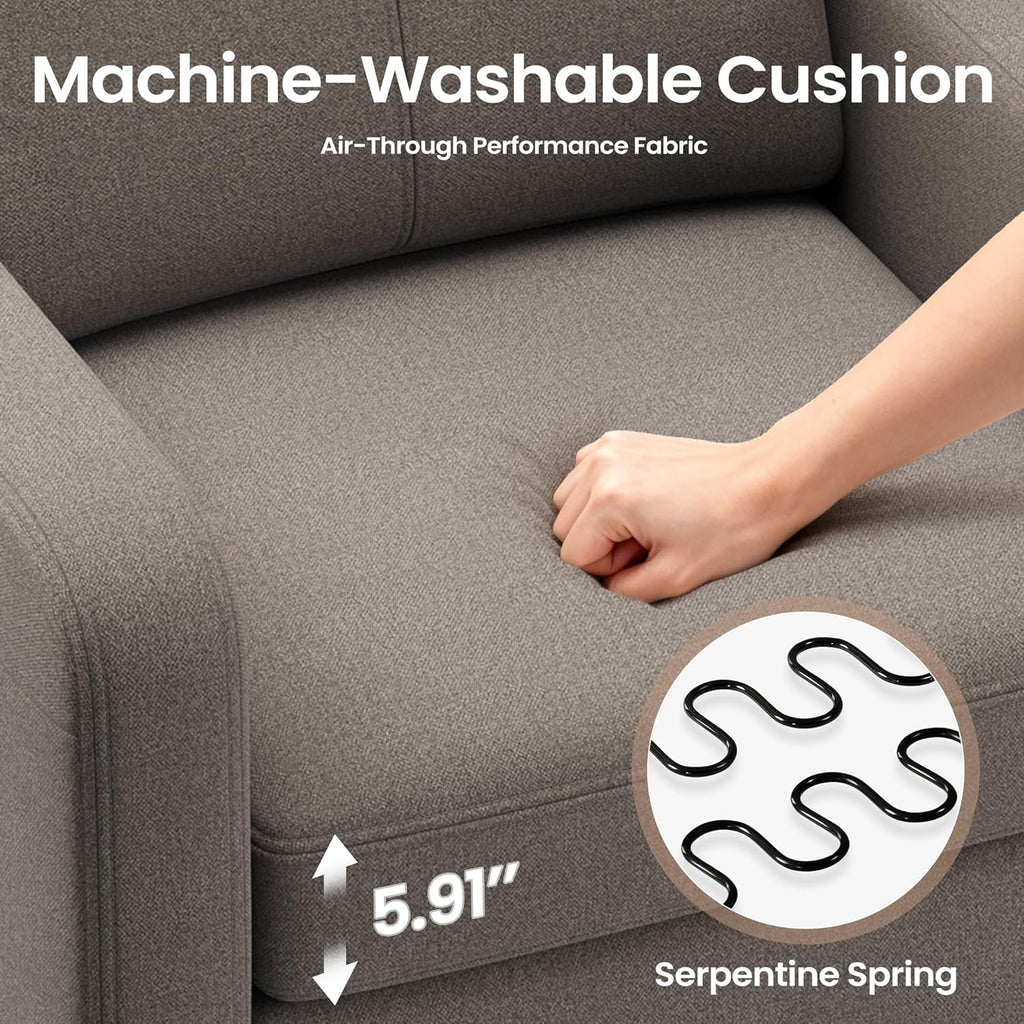 Accent Chair for Living Room Modern Linen Upholstered Armchair Side Wooden Fabric Sofa Chair with Foldable Table 2 Side Pockets Comfy Reading Chair for Bedroom