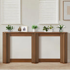 71 Inch Narrow Console Table Behind Couch, Mid-Century Modern Fluted Skinny Entryway Table, Long Slim Sofa Table for Hallway, Living Room, Wood, Brown, Walnut