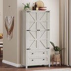YITAHOME 64.5" Tall Kitchen Pantry Cabinet, Farmhouse Pantry Storage Cabinet with 2 Drawers & Adjustable Shelves, Ideal for Living Room, Kitchen or Hallway, White