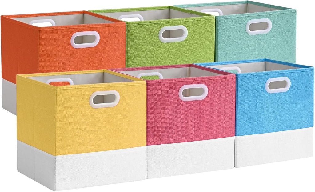 Cube Storage Bins | Storage Baskets with Dual Handles | Ultra-Fine Fabric Organizer for Shelf, Wadrobe | 10x10x10 Cube Insert Drawer | 6 Pack, Macaron & Cream White, 9.5x9.5x9.8 In