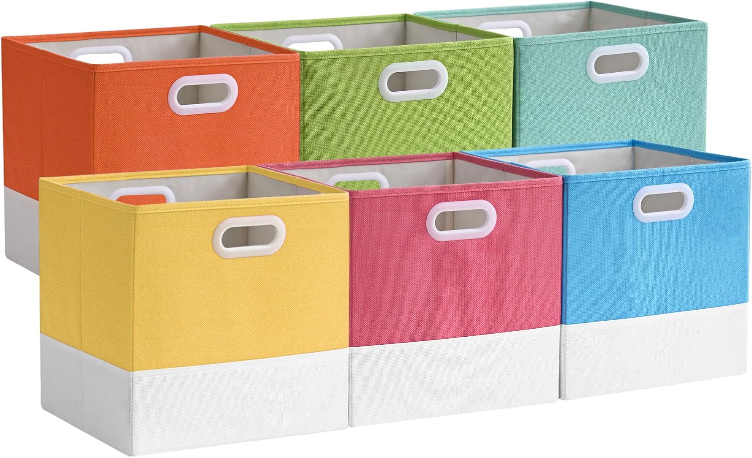 Cube Storage Bins | Storage Baskets with Dual Handles | Ultra-Fine Fabric Organizer for Shelf, Wadrobe | 10x10x10 Cube Insert Drawer | 6 Pack, Macaron & Cream White, 9.5x9.5x9.8 In
