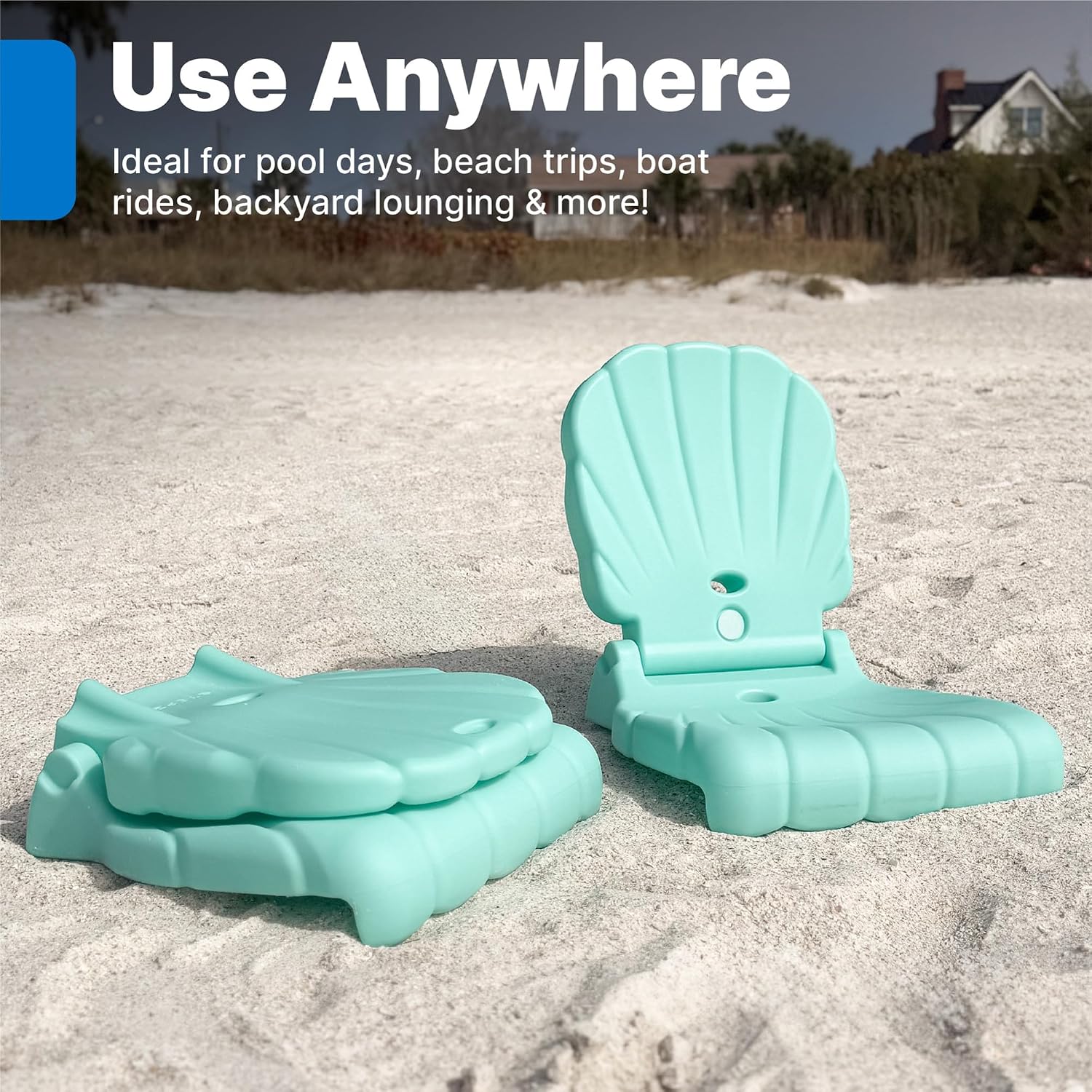 Step2 Kids Shell Flip Seat 2 Pack, Portable Outdoor Chair for Poolside, Camping, Beach, Stadium, Providing Back Support, Made of UV20 Durable Plastic, Mint